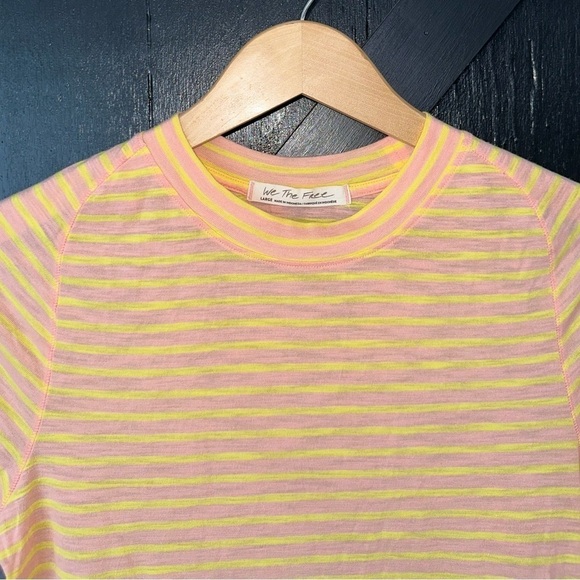 Free People WE THE FREE Night Sky Striped Boho T Shirt in Summer Rose Sz L - Picture 6 of 13